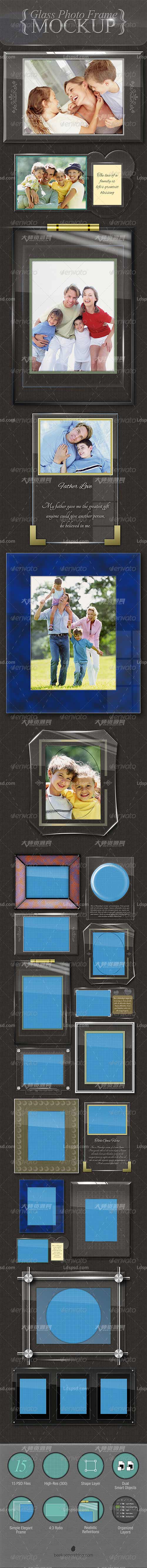 Glass Photo Frames - Mockup,玻璃相框展示模型(预设15种/可修改形状)